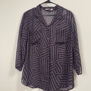 Chico's Button Up Shirt Striped Purple Black Collared Blouse Women Sz 2
